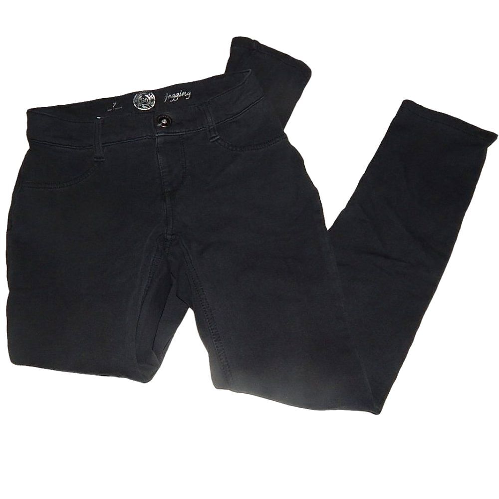 SO Girls Size 7 Black Stretch Jeggings with Adjustable Waist Tabs